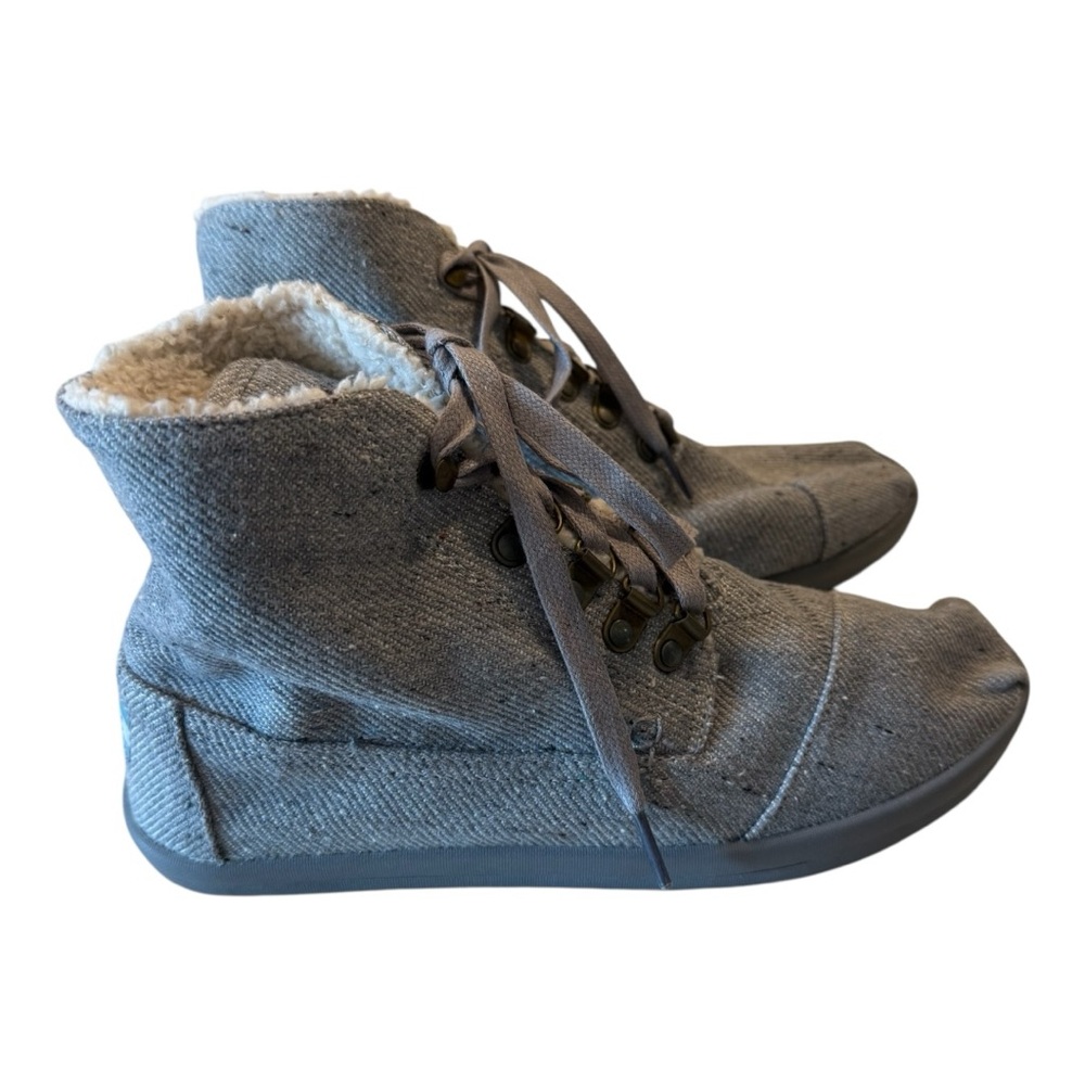 TOMS Botas Highlands Grey Wool Fleck Fleece Faux Shearling Boots Women’s 9 NWT - Picture 2 of 13
